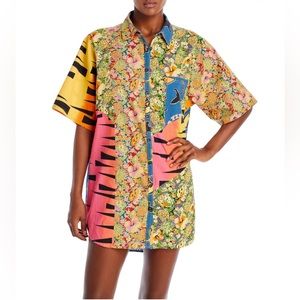 NWT Re/Done Oversized Mix Print Cotton Shirt Dress